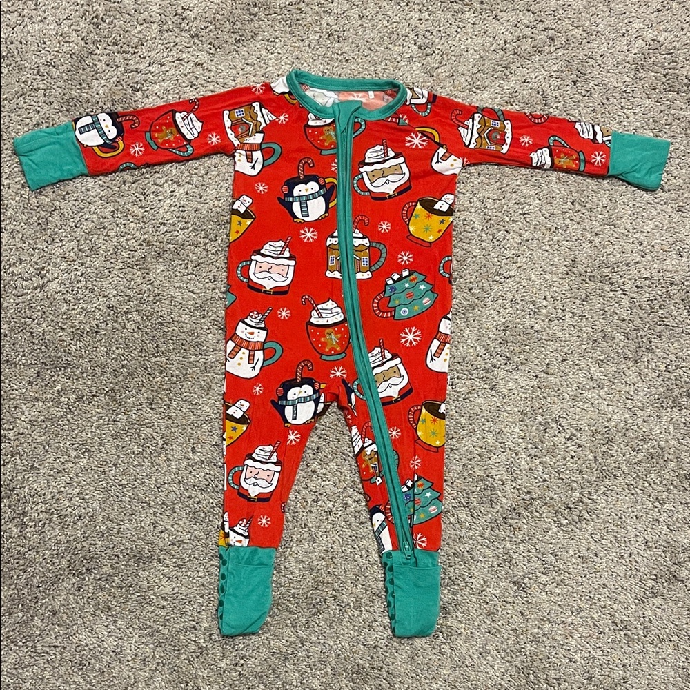 Festive Red and Green Kids One Piece pajamas Kiki + Lulu like new condition 3-6